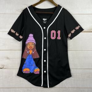 Bratz Baseball Jersey Shirt Black Sz L Graphic Dolls Y2K Streetwear MGA Vtg